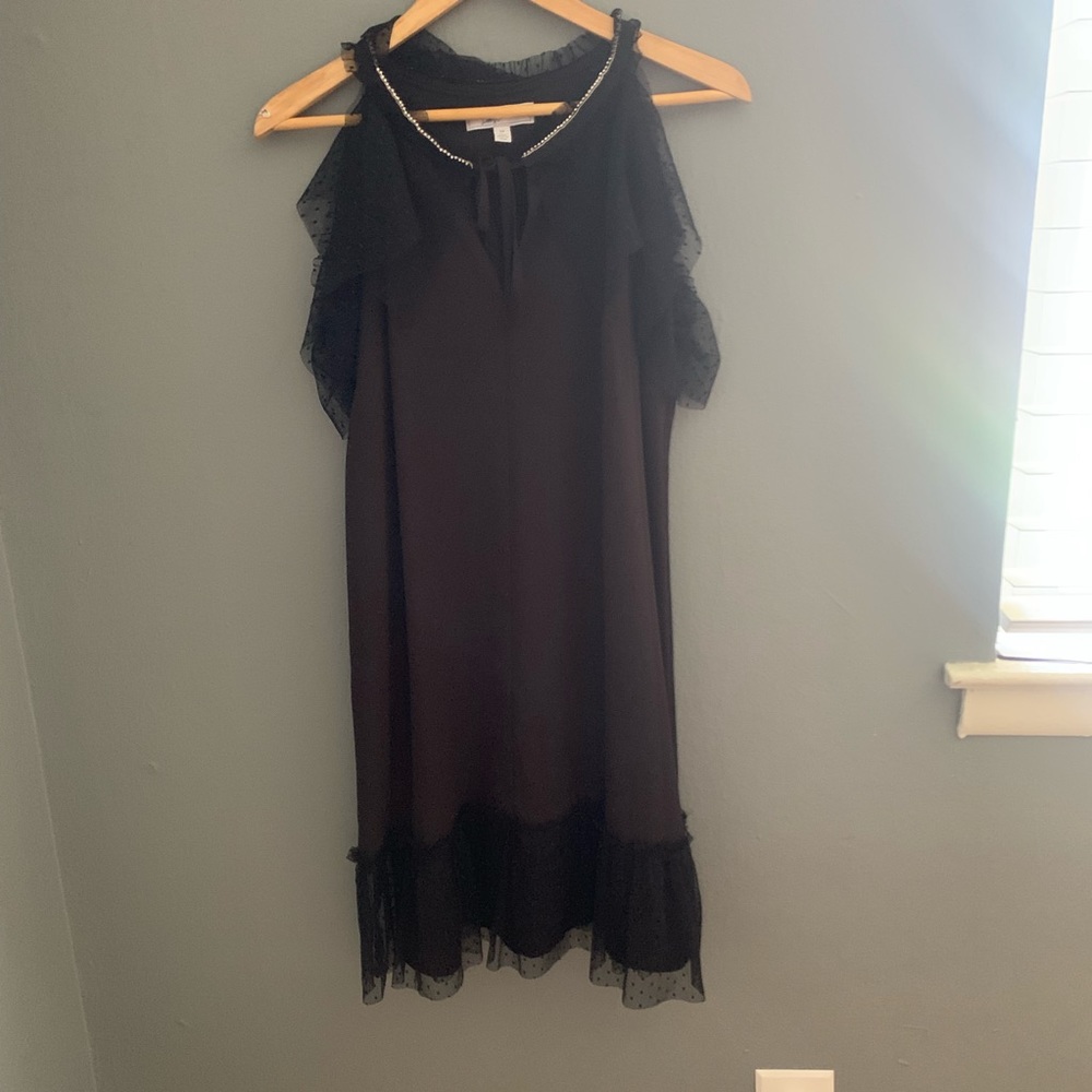 Libby Edelman Black Cold Shoulder Rhinestone Dress - image 5